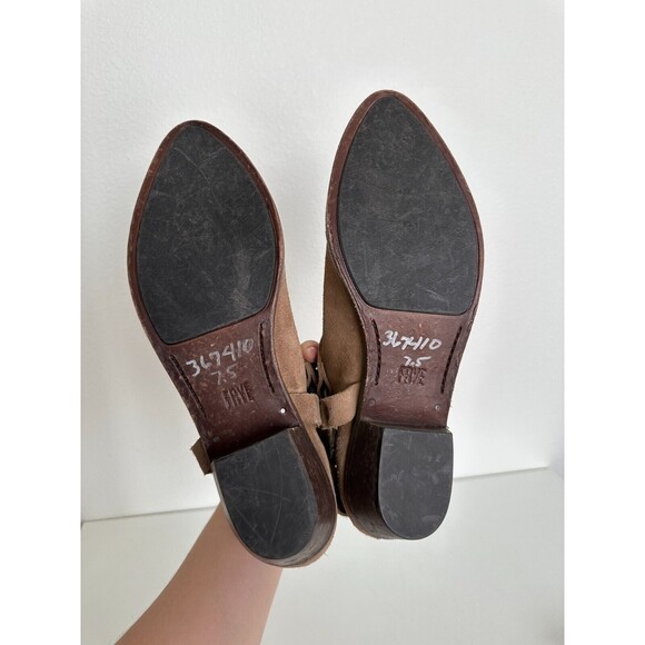 Frye Ray Harness Western Ankle Bootie Suede Brown Block Heel Biker Women's 7.5 - Picture 5 of 10